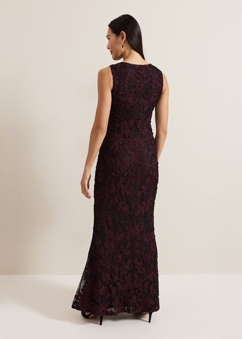 Phase Eight Montee Burgundy Tapework Dress Burgundy Australia | DF6810359